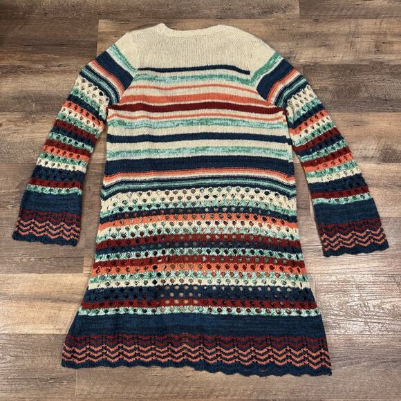 New Directions XL Petite Colorful Open Front Crochet Long Cardigan Beach Coastal - Picture 2 of 7